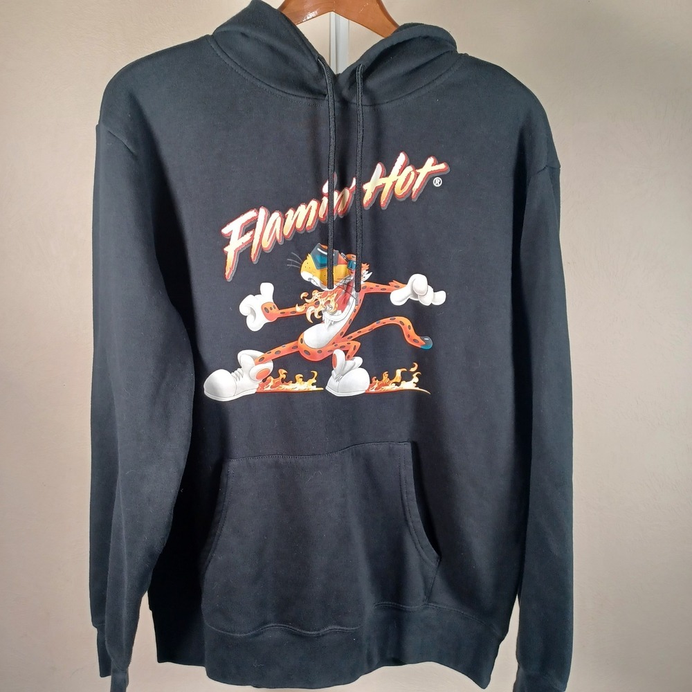 Cheetos Flaming Hot Official Chester Cheetah Graphic Hoodie Soft Black‎ Large